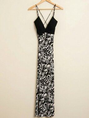 Oleg Cassini OC Floral Maxi Dress Adjustable Tie Back Padded Bust Long Flowy